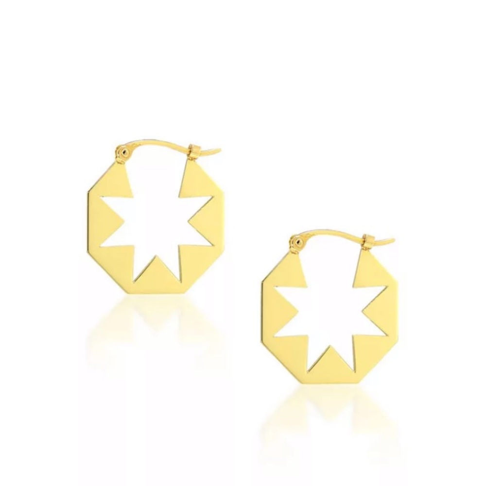 Starburst hoop gold earring